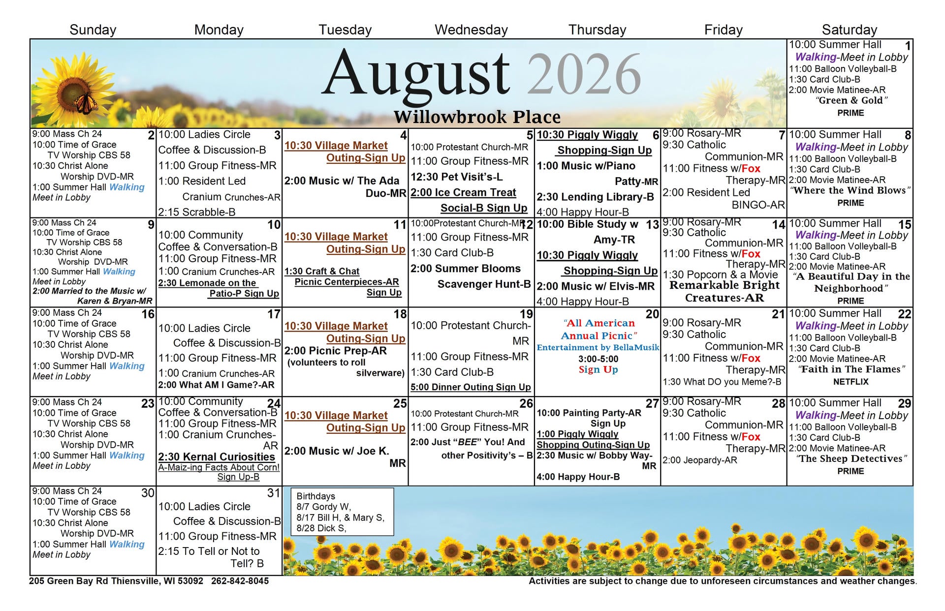 activity calendar
